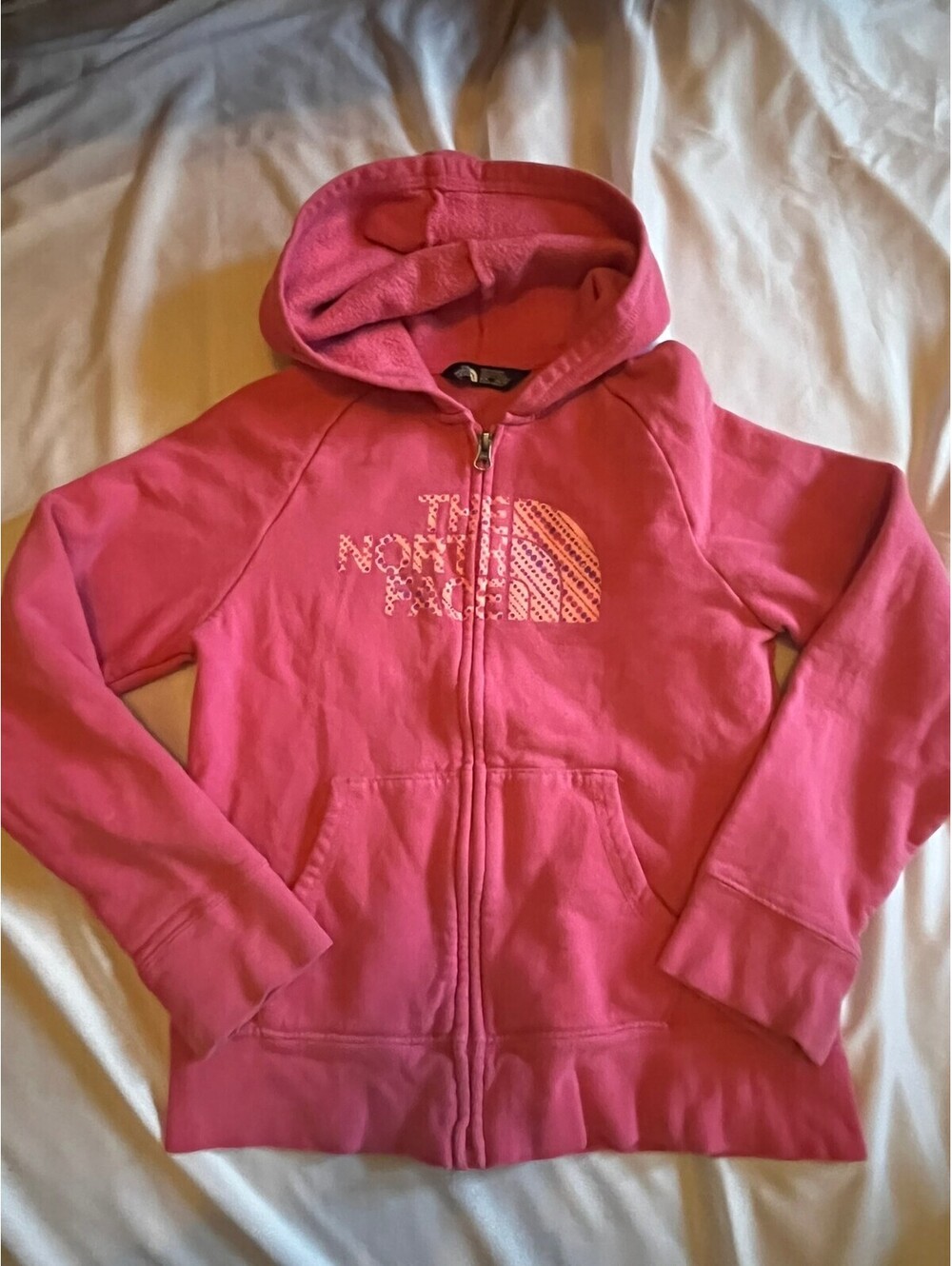 The North Face pink zip hoodie girls